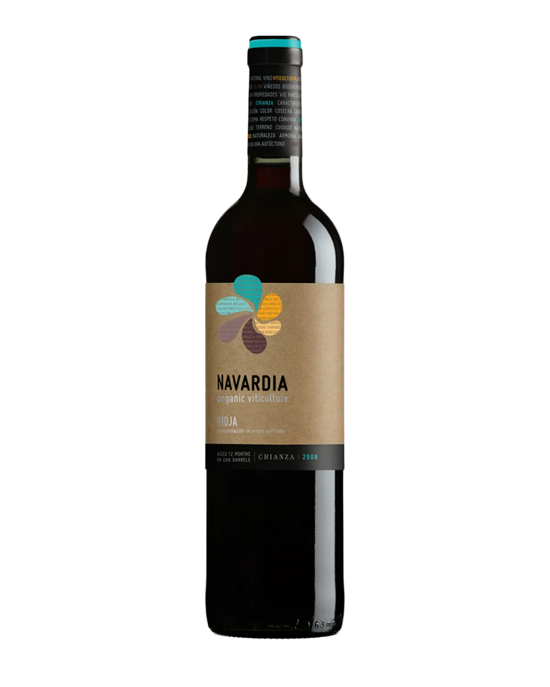 Wine bottle with 'Navardia' label on a white background
